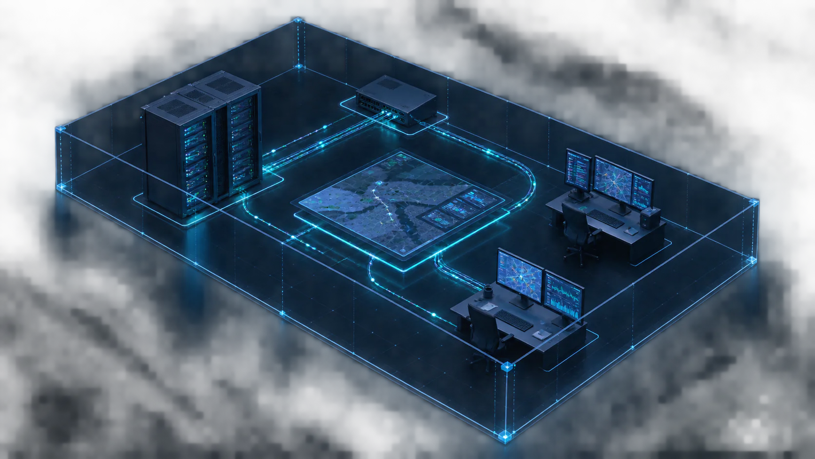 A secure operational boundary containing local infrastructure, map services and operator endpoints