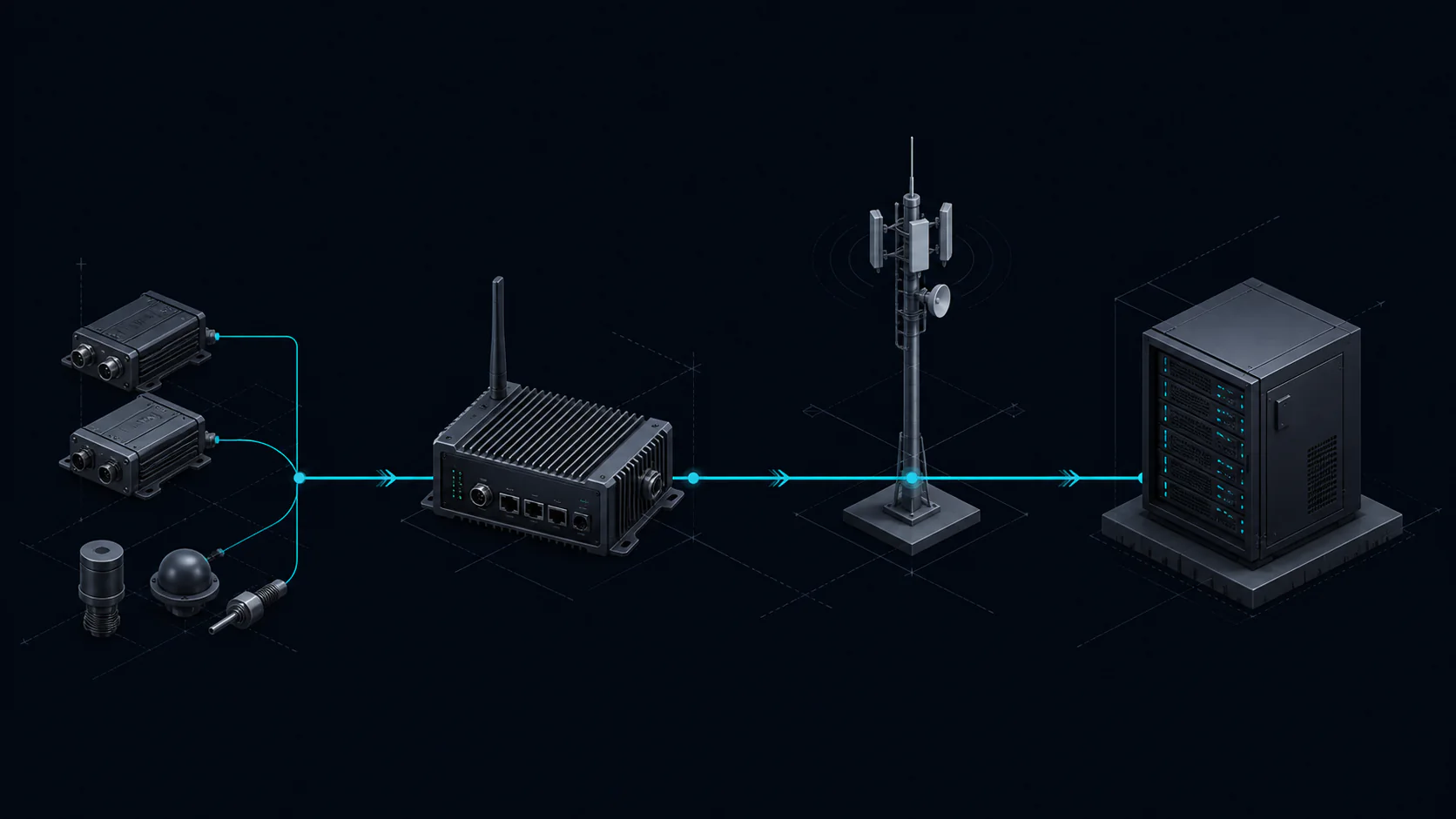 Edge devices connected through a gateway and communications link to a private operational platform